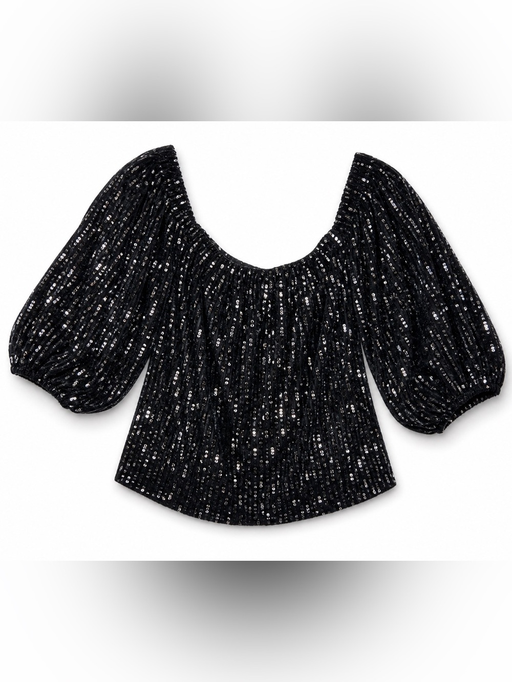 NWT Sequin Vero Moda Black Going Out Crop Top with Puff Sleeves Size M